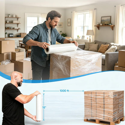 Stretch Wrap Roll, 15 in x 1000 ft Plastic Wrap for Moving Furniture