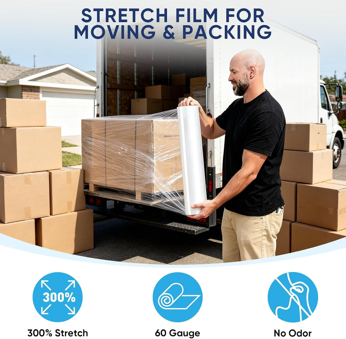 Stretch Wrap Roll, 15 in x 1000 ft Plastic Wrap for Moving Furniture