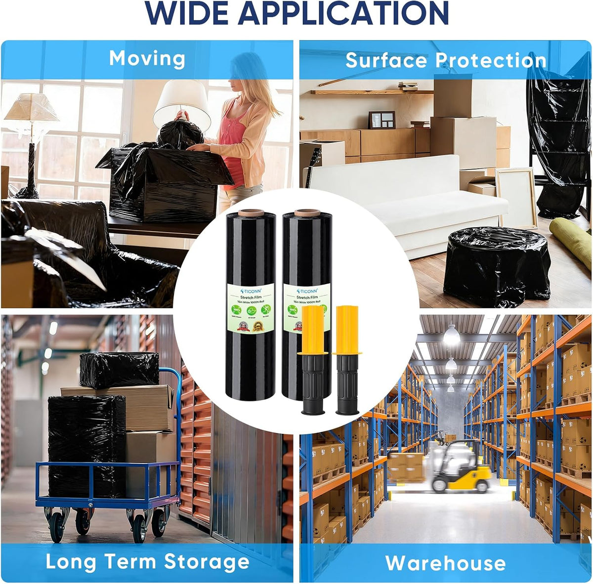 Stretch Wrap Roll, 15 in x 1000 ft Plastic Wrap for Moving Furniture