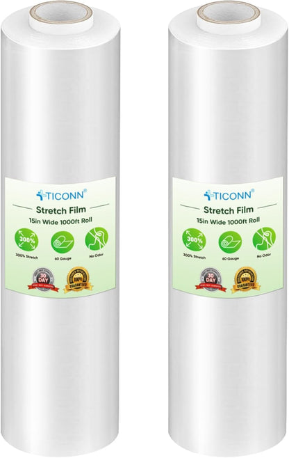 Stretch Wrap Roll, 15 in x 1000 ft Plastic Wrap for Moving Furniture