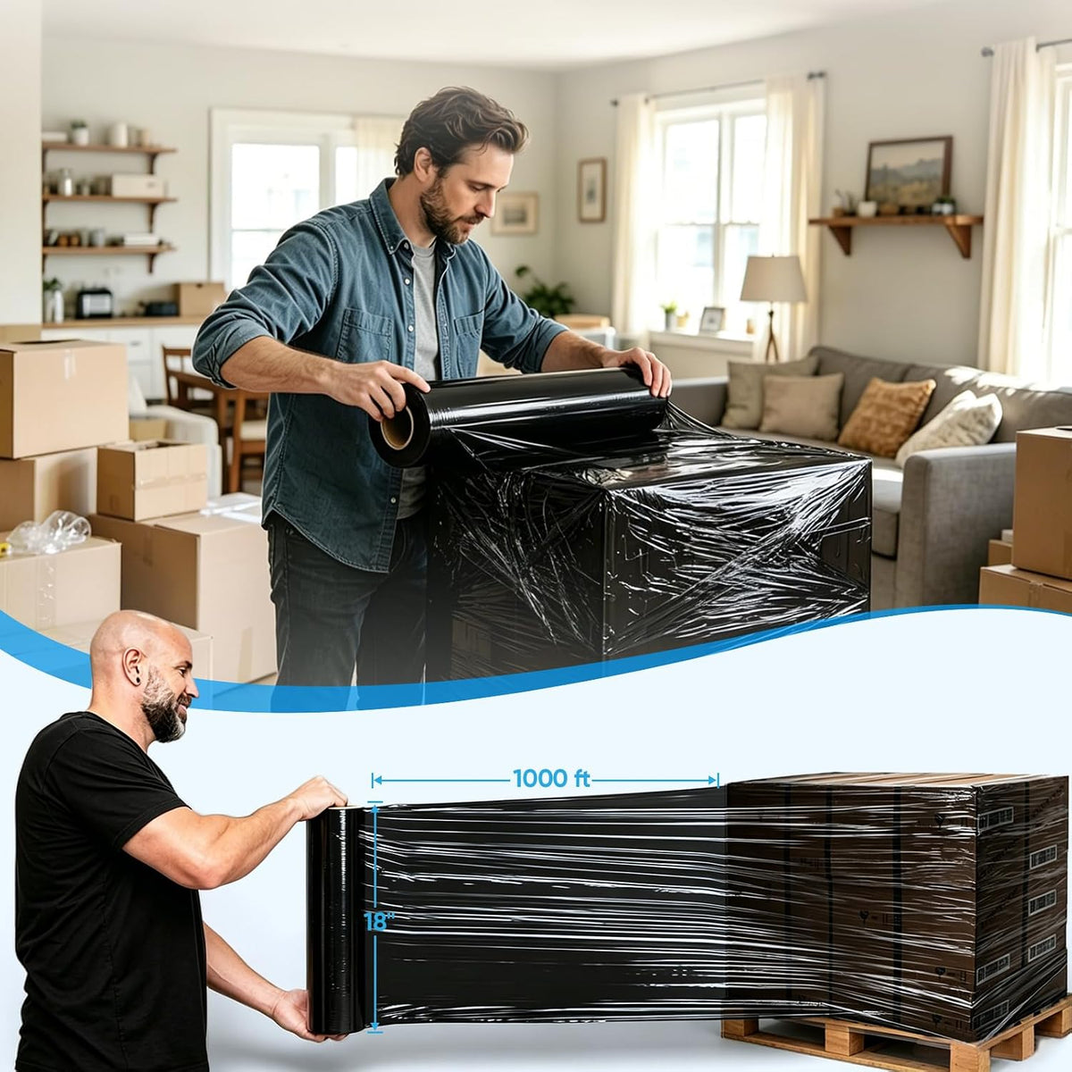 Stretch Wrap Roll, 15 in x 1000 ft Plastic Wrap for Moving Furniture