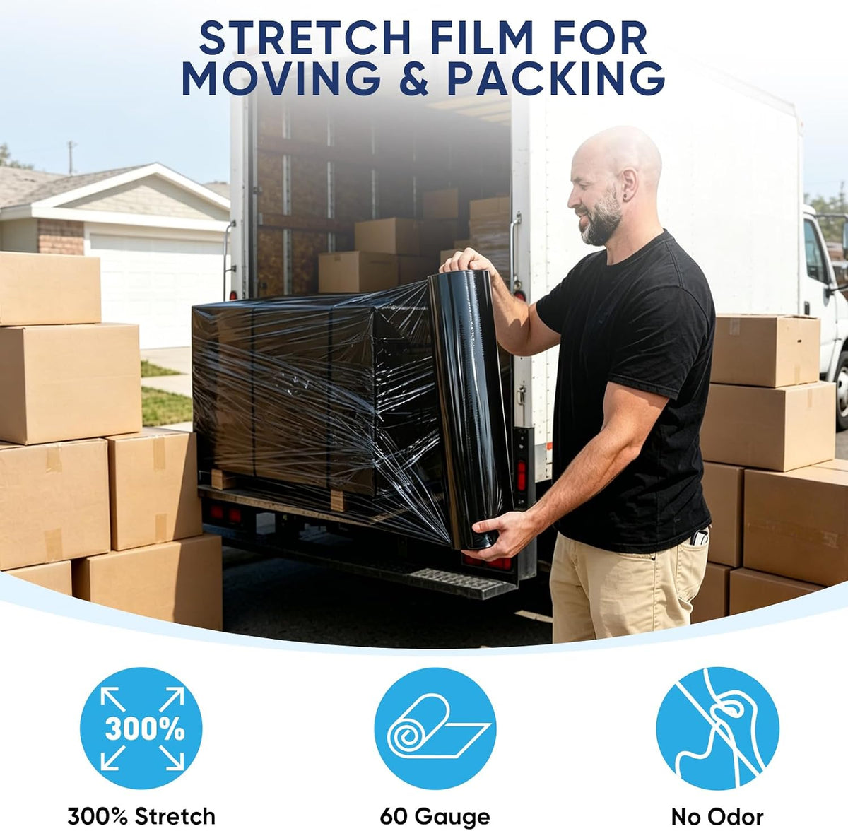 Stretch Wrap Roll, 15 in x 1000 ft Plastic Wrap for Moving Furniture
