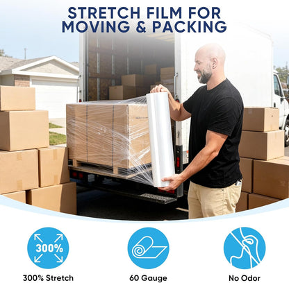 Stretch Wrap Roll, 15 in x 1000 ft Plastic Wrap for Moving Furniture