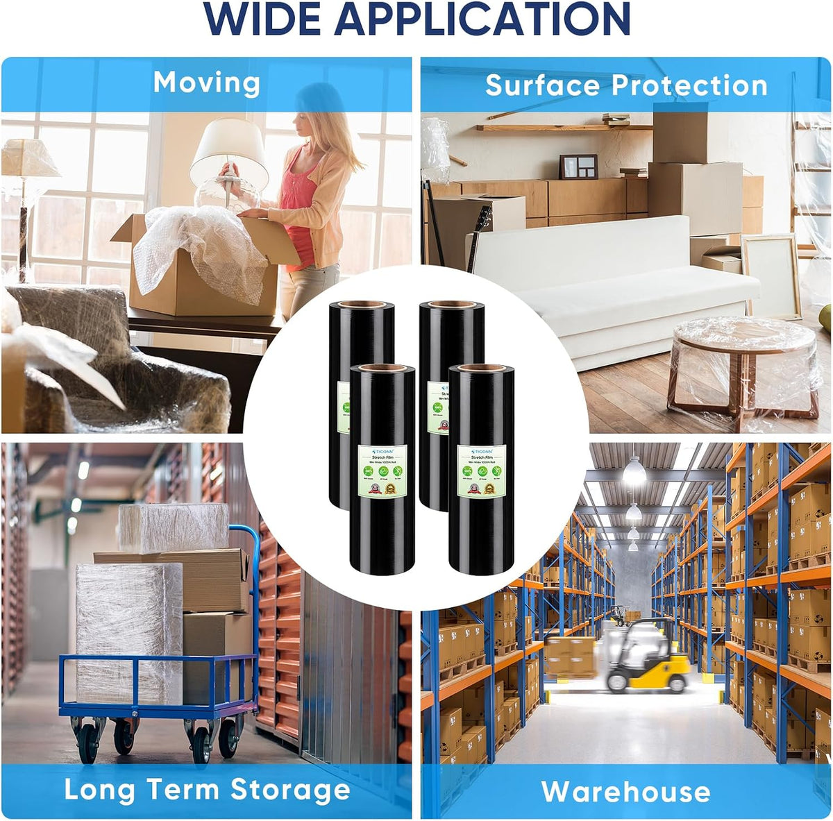 Stretch Wrap Roll, 15 in x 1000 ft Plastic Wrap for Moving Furniture
