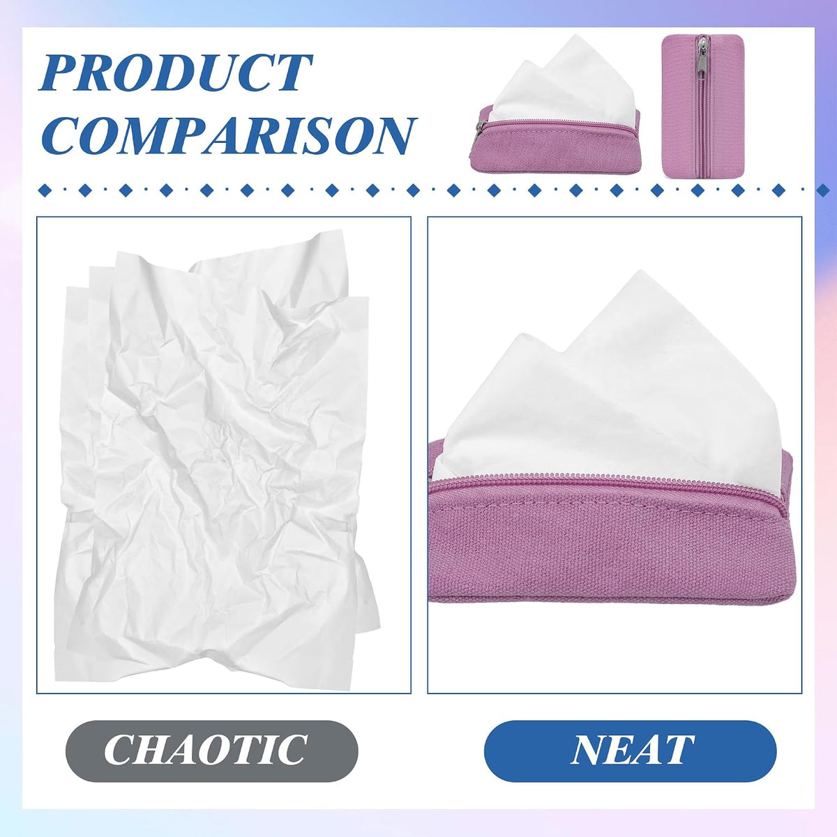 Pocket Tissue Holder, 6 Packs Tissue Holder for Purse, Reusable Travel Tissue Pouch, Fabric Purse Zipper Tissue Packs for Coins Tissue Cards Travel Office, 5.1 x 3.1 Inches