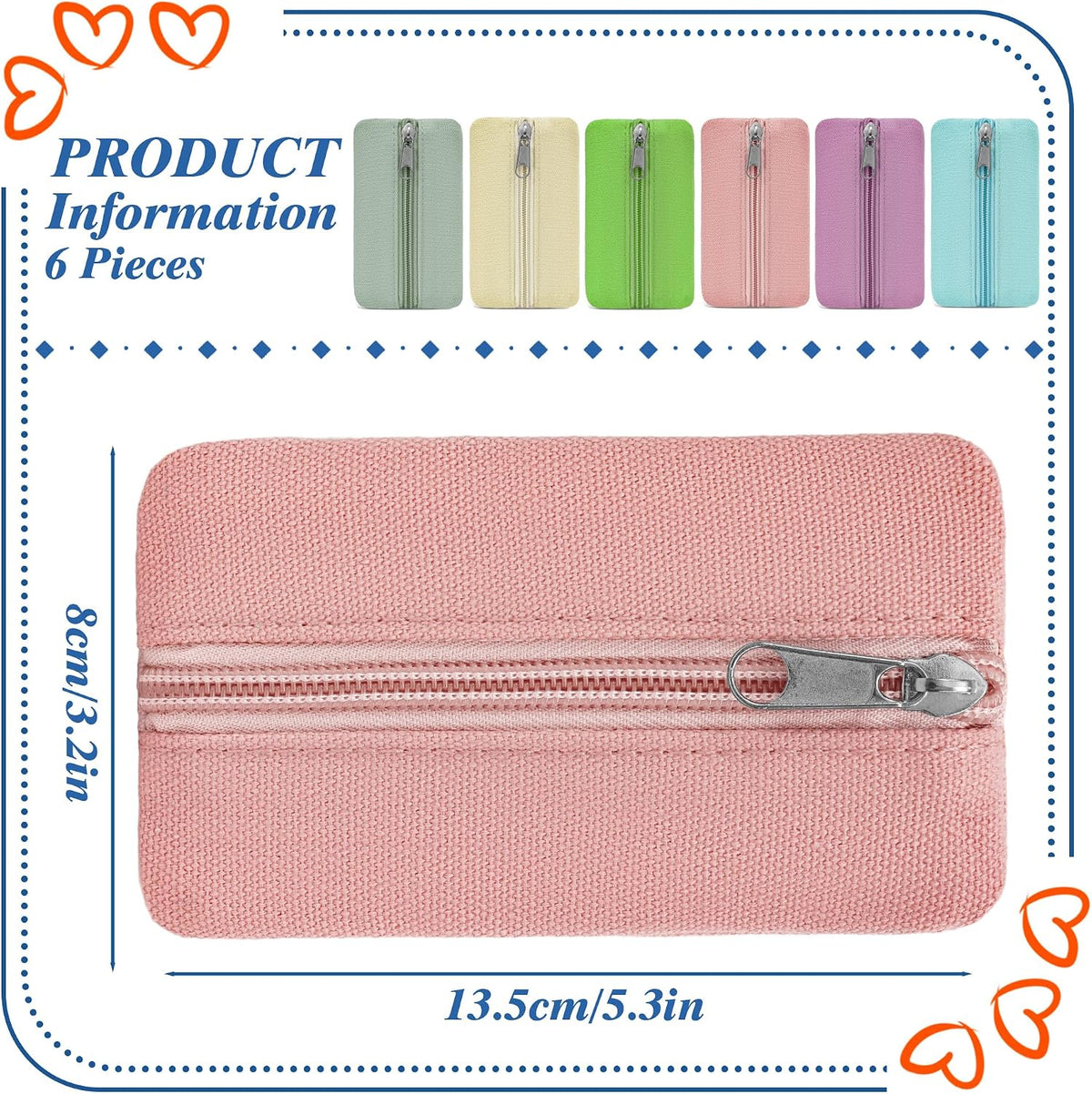 Pocket Tissue Holder, 6 Packs Tissue Holder for Purse, Reusable Travel Tissue Pouch, Fabric Purse Zipper Tissue Packs for Coins Tissue Cards Travel Office, 5.1 x 3.1 Inches