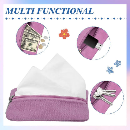 Pocket Tissue Holder, 6 Packs Tissue Holder for Purse, Reusable Travel Tissue Pouch, Fabric Purse Zipper Tissue Packs for Coins Tissue Cards Travel Office, 5.1 x 3.1 Inches