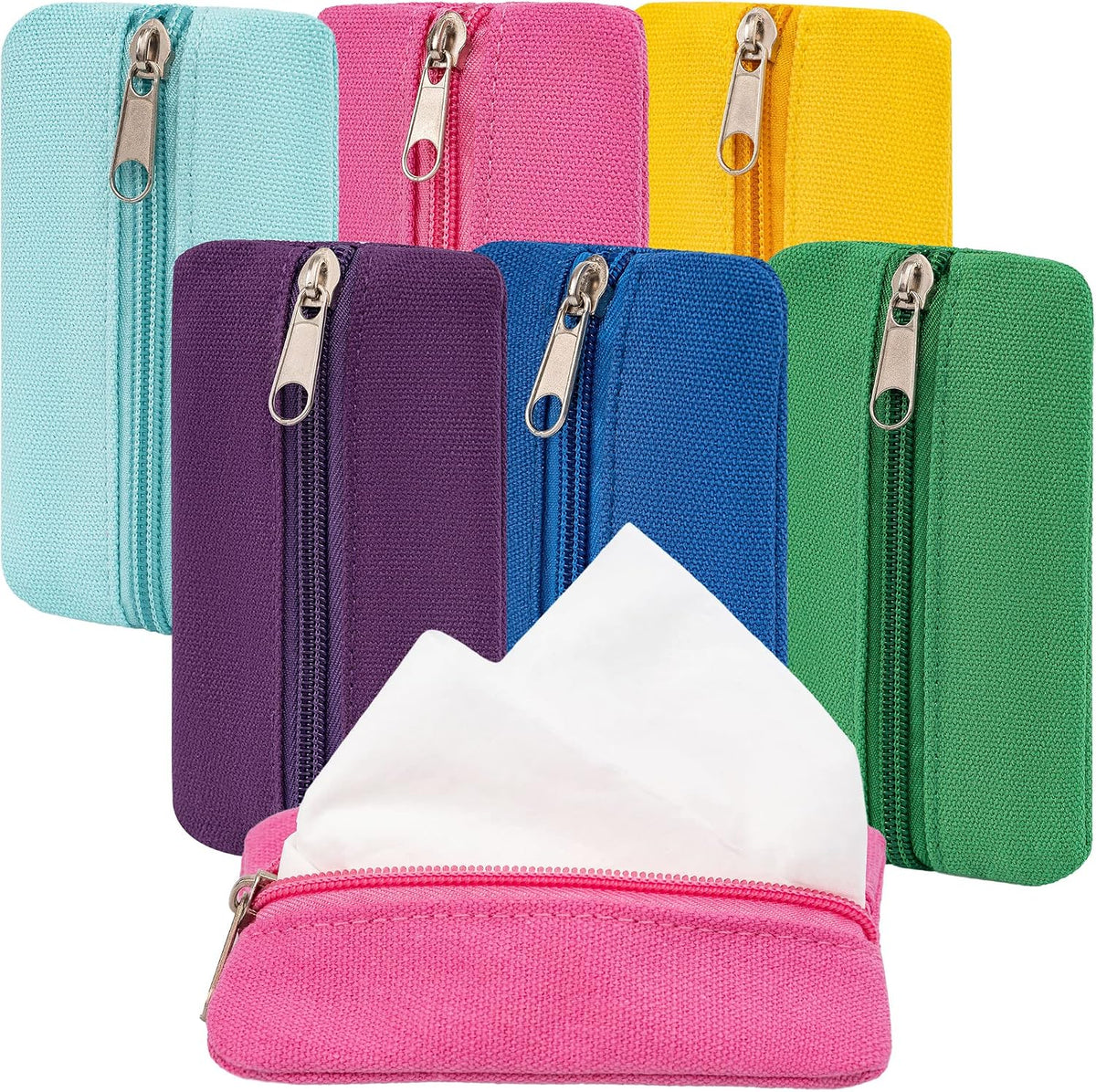 Pocket Tissue Holder, 6 Packs Tissue Holder for Purse, Reusable Travel Tissue Pouch, Fabric Purse Zipper Tissue Packs for Coins Tissue Cards Travel Office, 5.1 x 3.1 Inches
