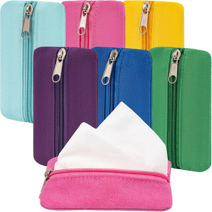 Pocket Tissue Holder, 6 Packs Tissue Holder for Purse, Reusable Travel Tissue Pouch, Fabric Purse Zipper Tissue Packs for Coins Tissue Cards Travel Office, 5.1 x 3.1 Inches