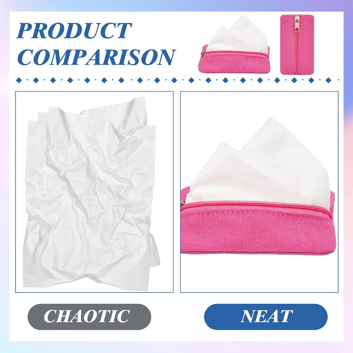 Pocket Tissue Holder, 6 Packs Tissue Holder for Purse, Reusable Travel Tissue Pouch, Fabric Purse Zipper Tissue Packs for Coins Tissue Cards Travel Office, 5.1 x 3.1 Inches