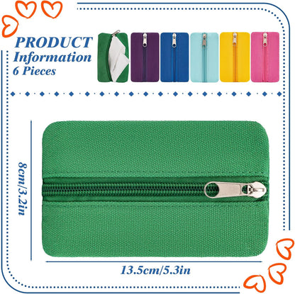 Pocket Tissue Holder, 6 Packs Tissue Holder for Purse, Reusable Travel Tissue Pouch, Fabric Purse Zipper Tissue Packs for Coins Tissue Cards Travel Office, 5.1 x 3.1 Inches