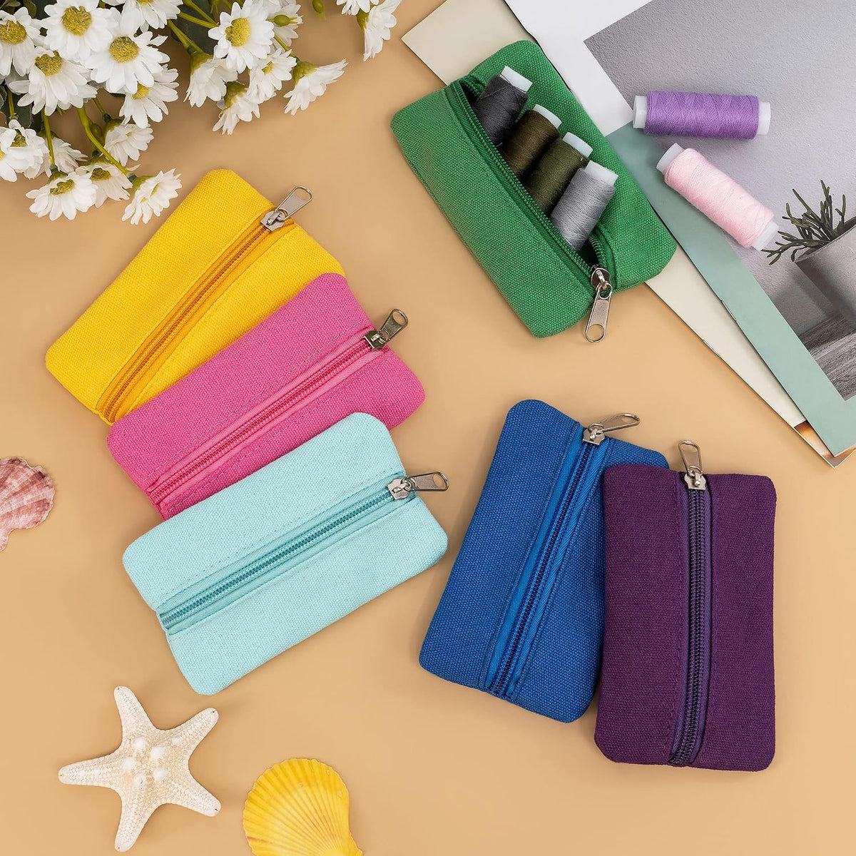 Pocket Tissue Holder, 6 Packs Tissue Holder for Purse, Reusable Travel Tissue Pouch, Fabric Purse Zipper Tissue Packs for Coins Tissue Cards Travel Office, 5.1 x 3.1 Inches