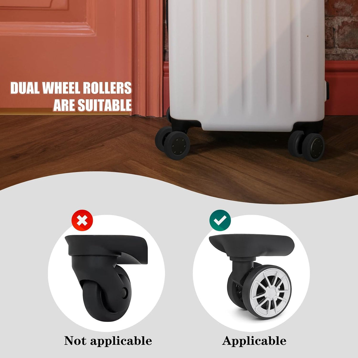 Luggage Wheel Covers Silicone Suitcase Wheel Protector Noise Reducing Travel Suitcase Wheel Cover Wear-Resistant Luggage Wheel Protectors 8 PCS (Black)