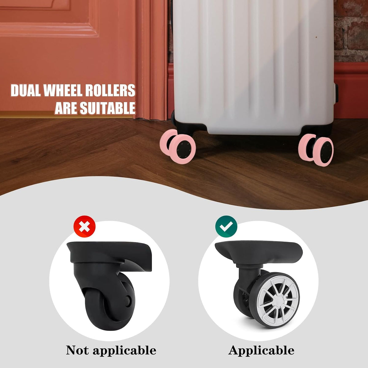Luggage Wheel Covers Silicone Suitcase Wheel Protector Noise Reducing Travel Suitcase Wheel Cover Wear-Resistant Luggage Wheel Protectors 8 PCS (Black)