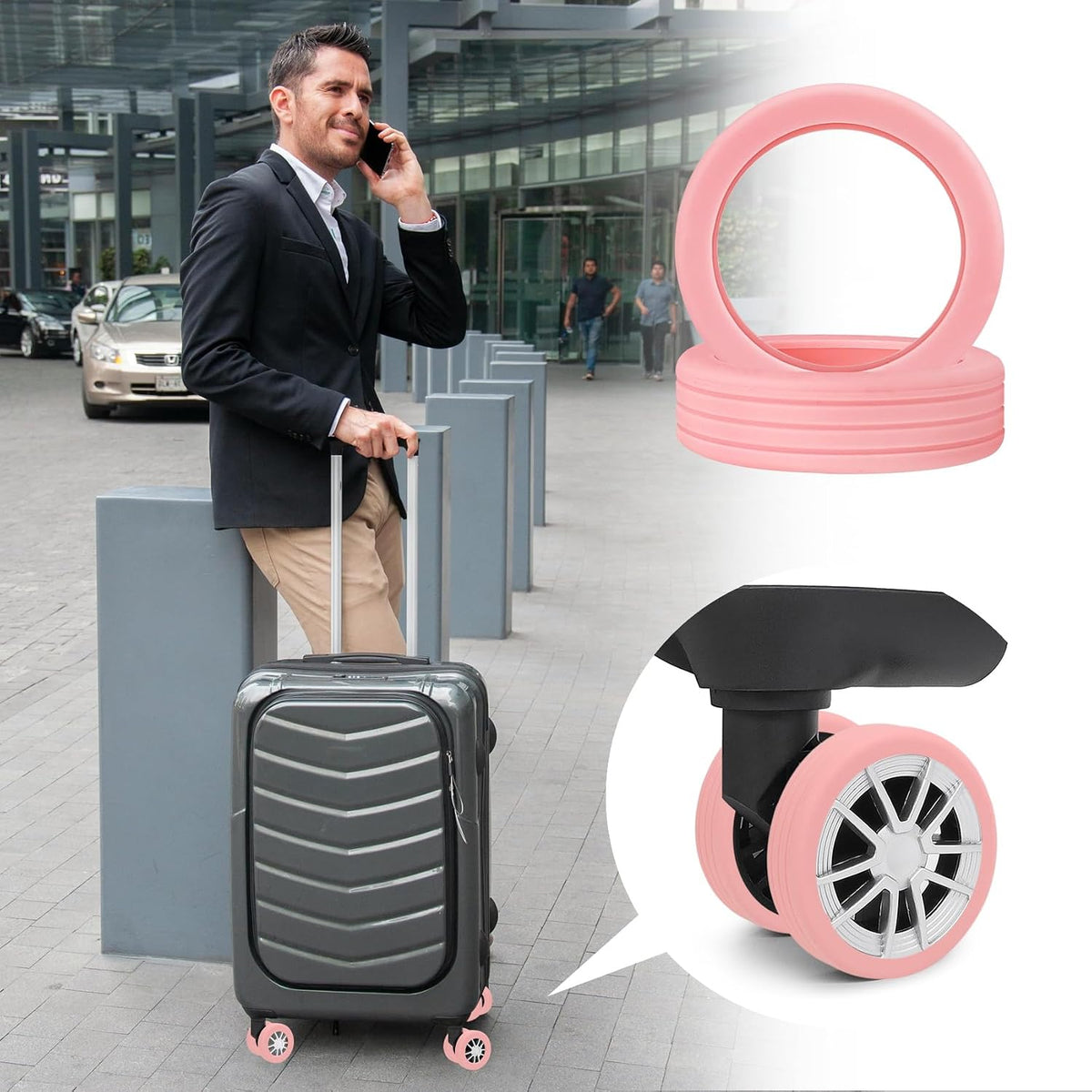 Luggage Wheel Covers Silicone Suitcase Wheel Protector Noise Reducing Travel Suitcase Wheel Cover Wear-Resistant Luggage Wheel Protectors 8 PCS (Black)