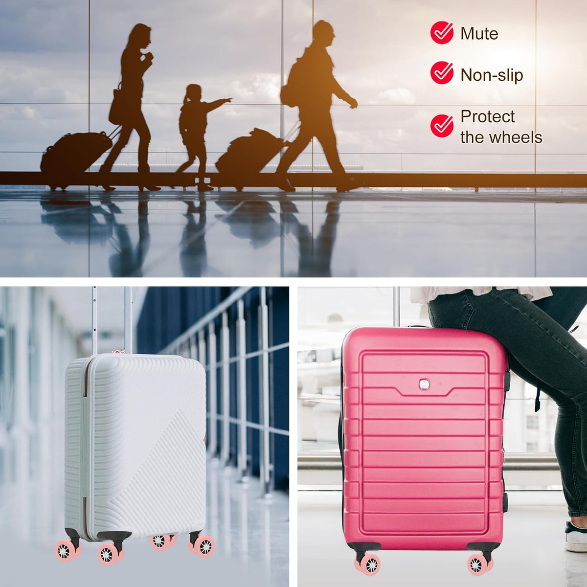 Luggage Wheel Covers Silicone Suitcase Wheel Protector Noise Reducing Travel Suitcase Wheel Cover Wear-Resistant Luggage Wheel Protectors 8 PCS (Black)