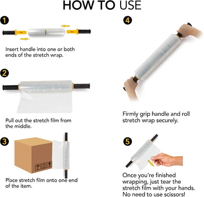 15 Inch Clear Stretch Wrap Roll with Handles (1 Roll-1000 Feet) Heavy Duty Shrink Wrap for Moving, Packing Supplies for Wrapping Furniture, Industrial Plastic Pallet Cling