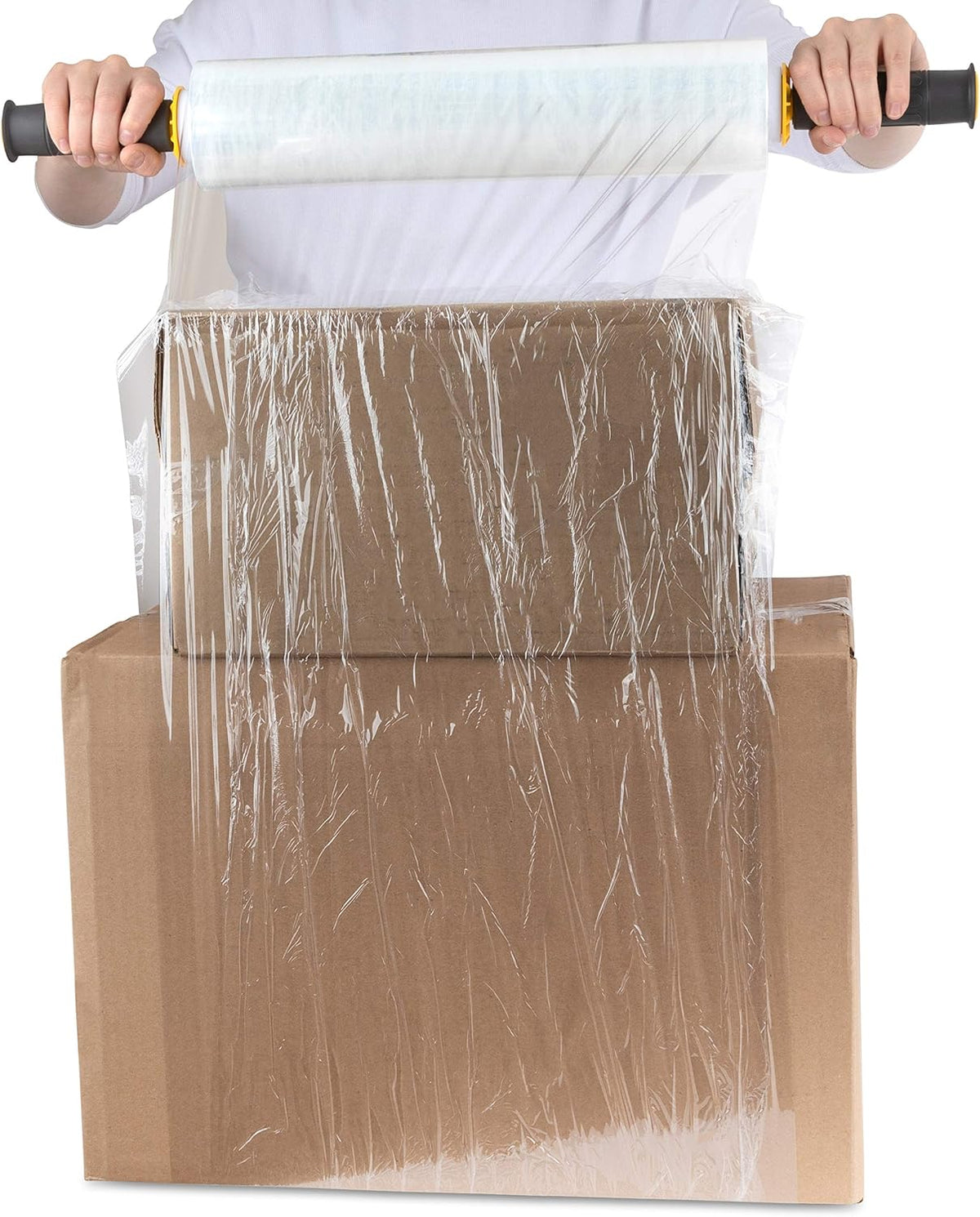 15 Inch Clear Stretch Wrap Roll with Handles (1 Roll-1000 Feet) Heavy Duty Shrink Wrap for Moving, Packing Supplies for Wrapping Furniture, Industrial Plastic Pallet Cling