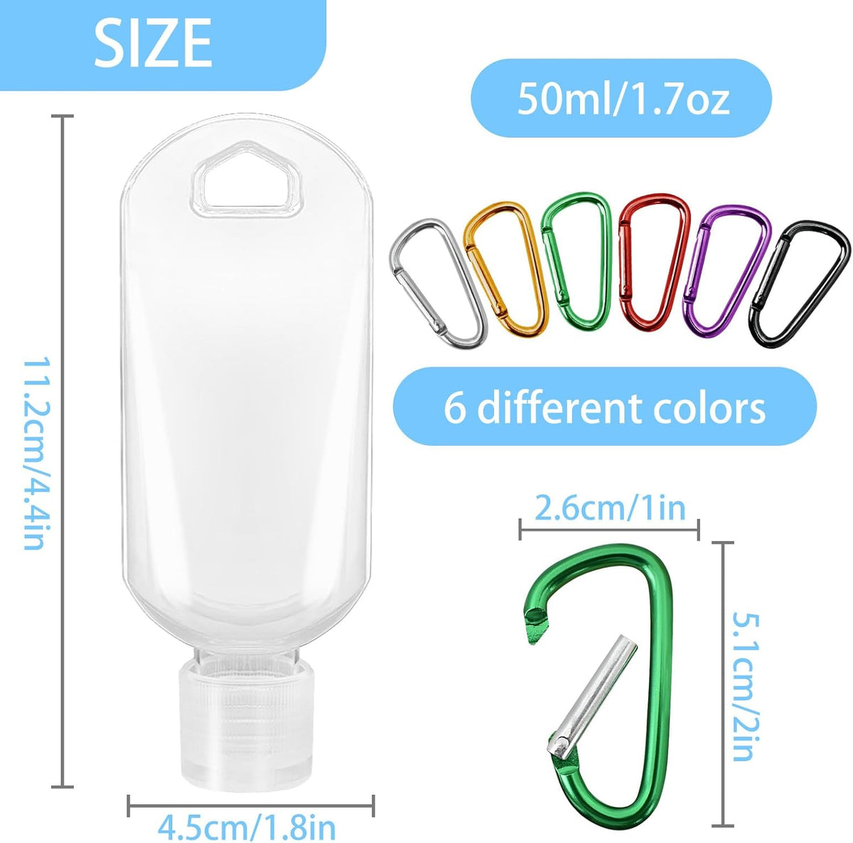 6 Pack 1.7 oz Refillable Travel Plastic Bottles Travel Size Holder Case