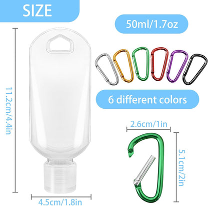 6 Pack 1.7 oz Refillable Travel Plastic Bottles Travel Size Holder Case