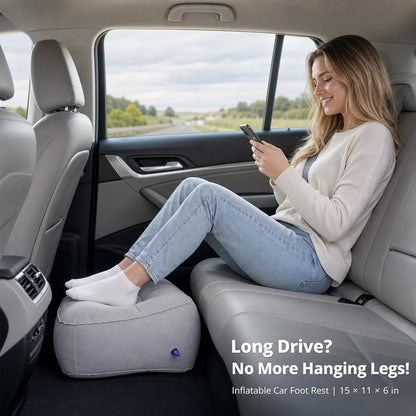 Inflatable Foot Rest for Airplane Travel & Office, Portable Leg Rest Pillow, Elevating Feet for Economy Flight, Home Desk, Car Use - Grey