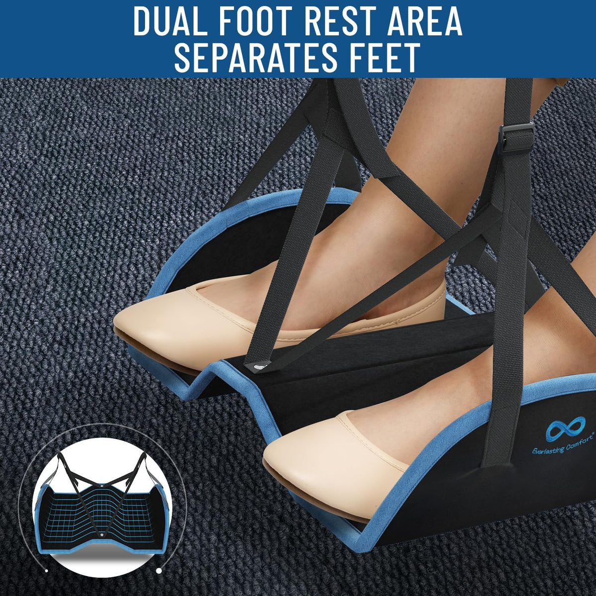 Airplane Foot Hammock - Memory Foam Foot Rest for Plane Travel - Portable Foot Rest for Air Travel, Desk & Car - Airplane Essentials Foot Hammock for Plane Travel