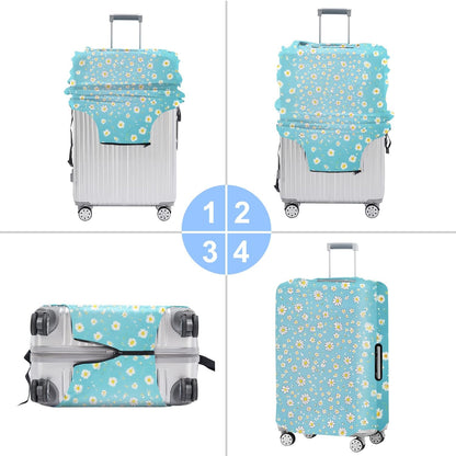 All Over Daisy Print Luggage Cover – Blue Suitcase Protector with White Floral Pattern, Washable Stretch Travel Case for 32-34 Inch Luggage,XL