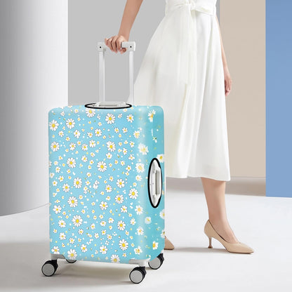 All Over Daisy Print Luggage Cover – Blue Suitcase Protector with White Floral Pattern, Washable Stretch Travel Case for 32-34 Inch Luggage,XL