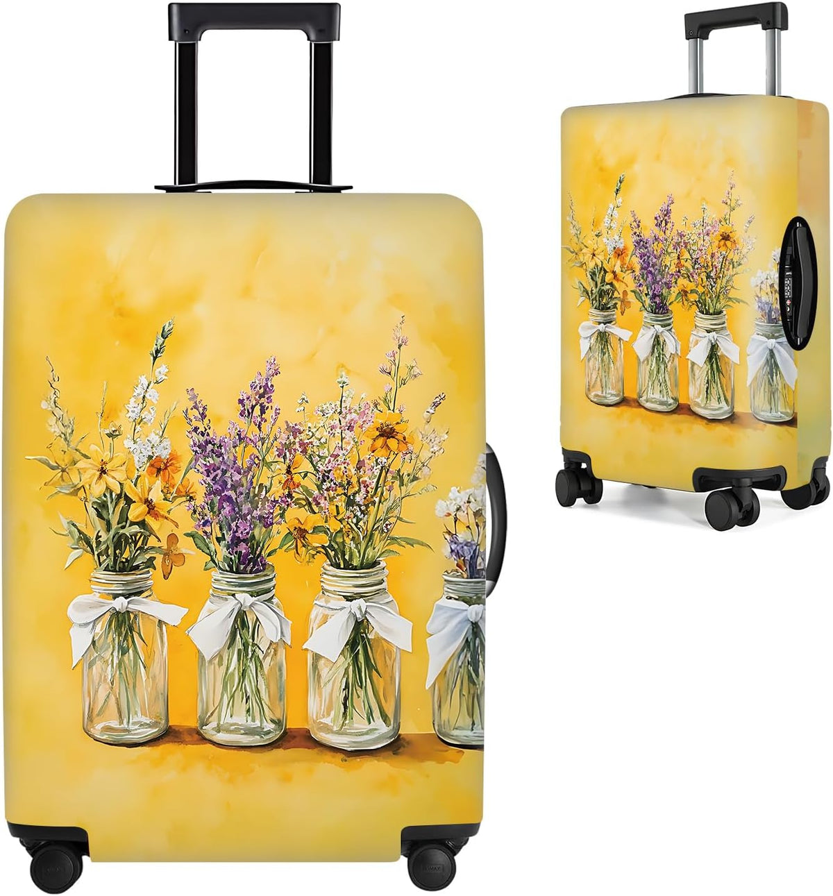 All Over Daisy Print Luggage Cover – Blue Suitcase Protector with White Floral Pattern, Washable Stretch Travel Case for 32-34 Inch Luggage,XL