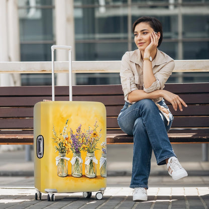 All Over Daisy Print Luggage Cover – Blue Suitcase Protector with White Floral Pattern, Washable Stretch Travel Case for 32-34 Inch Luggage,XL