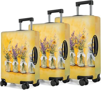 All Over Daisy Print Luggage Cover – Blue Suitcase Protector with White Floral Pattern, Washable Stretch Travel Case for 32-34 Inch Luggage,XL