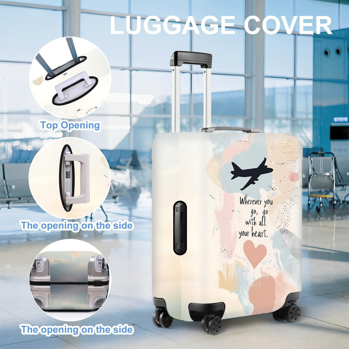 All Over Daisy Print Luggage Cover – Blue Suitcase Protector with White Floral Pattern, Washable Stretch Travel Case for 32-34 Inch Luggage,XL