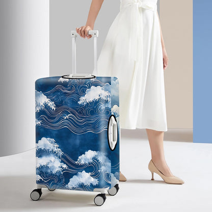 All Over Daisy Print Luggage Cover – Blue Suitcase Protector with White Floral Pattern, Washable Stretch Travel Case for 32-34 Inch Luggage,XL