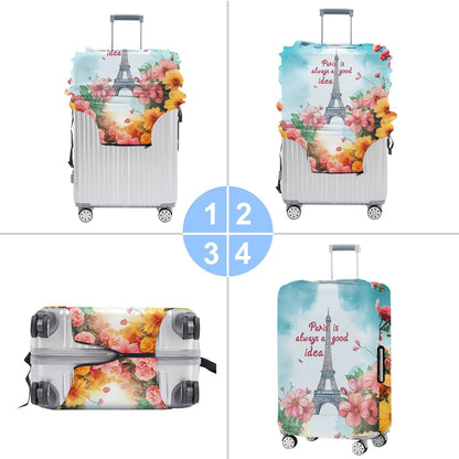 All Over Daisy Print Luggage Cover – Blue Suitcase Protector with White Floral Pattern, Washable Stretch Travel Case for 32-34 Inch Luggage,XL