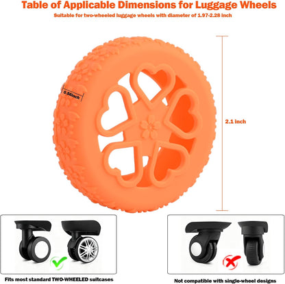 Luggage Wheel Protector, 8PCS Sakura Love Design - Premium Silicone Protectors for 2-2.4" Spinner Wheels Anti-Slip, Ultra-Quiet & Wear-Resistant Travel Accessories (Orange)