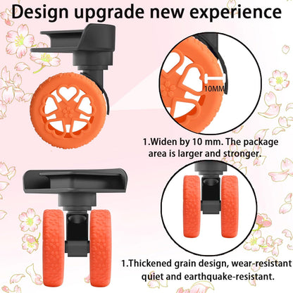 Luggage Wheel Protector, 8PCS Sakura Love Design - Premium Silicone Protectors for 2-2.4" Spinner Wheels Anti-Slip, Ultra-Quiet & Wear-Resistant Travel Accessories (Orange)