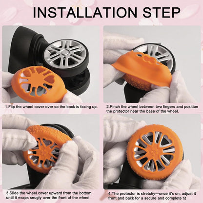 Luggage Wheel Protector, 8PCS Sakura Love Design - Premium Silicone Protectors for 2-2.4" Spinner Wheels Anti-Slip, Ultra-Quiet & Wear-Resistant Travel Accessories (Orange)