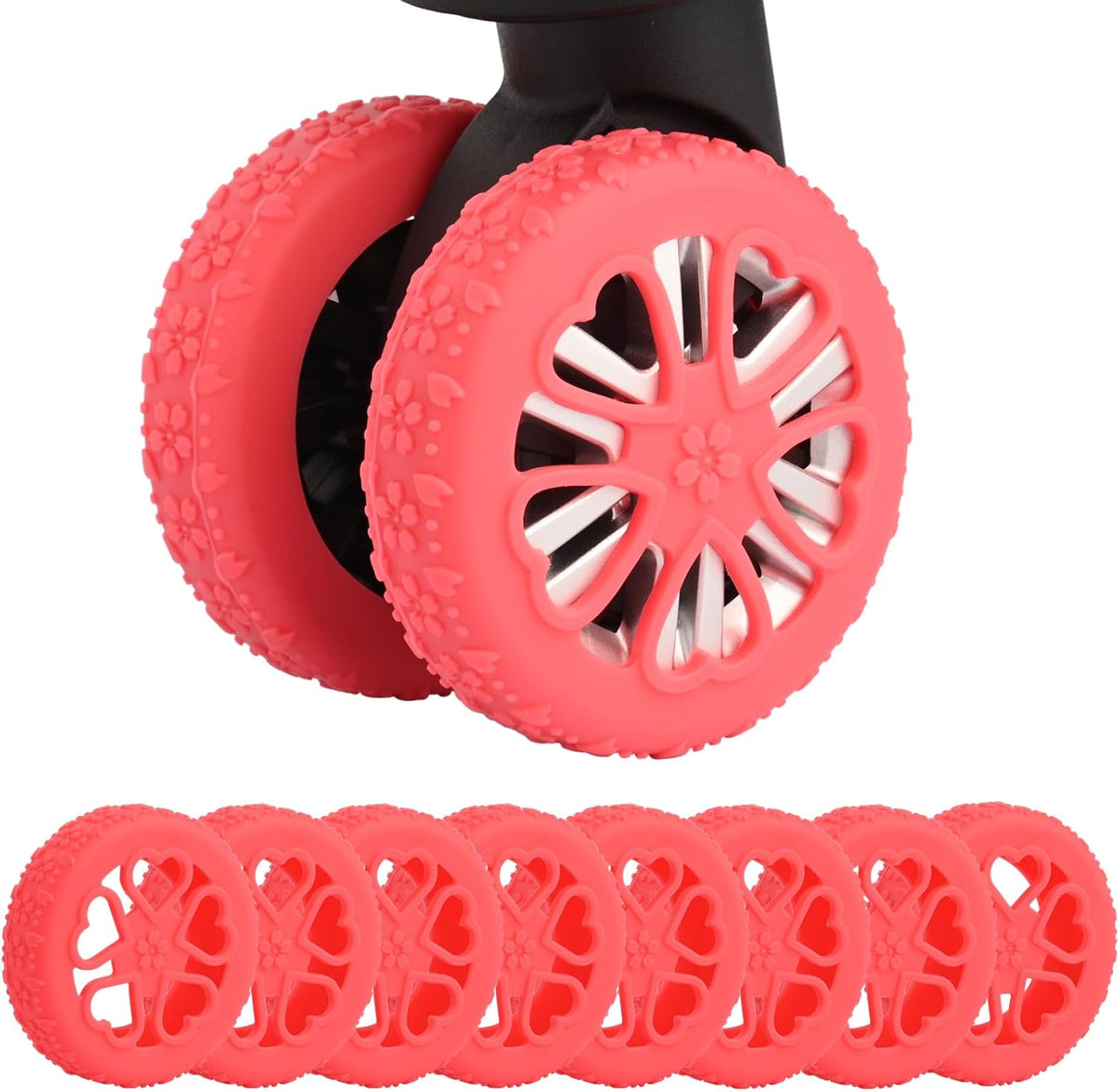 Luggage Wheel Protector, 8PCS Sakura Love Design - Premium Silicone Protectors for 2-2.4" Spinner Wheels Anti-Slip, Ultra-Quiet & Wear-Resistant Travel Accessories (Orange)