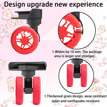 Luggage Wheel Protector, 8PCS Sakura Love Design - Premium Silicone Protectors for 2-2.4" Spinner Wheels Anti-Slip, Ultra-Quiet & Wear-Resistant Travel Accessories (Orange)