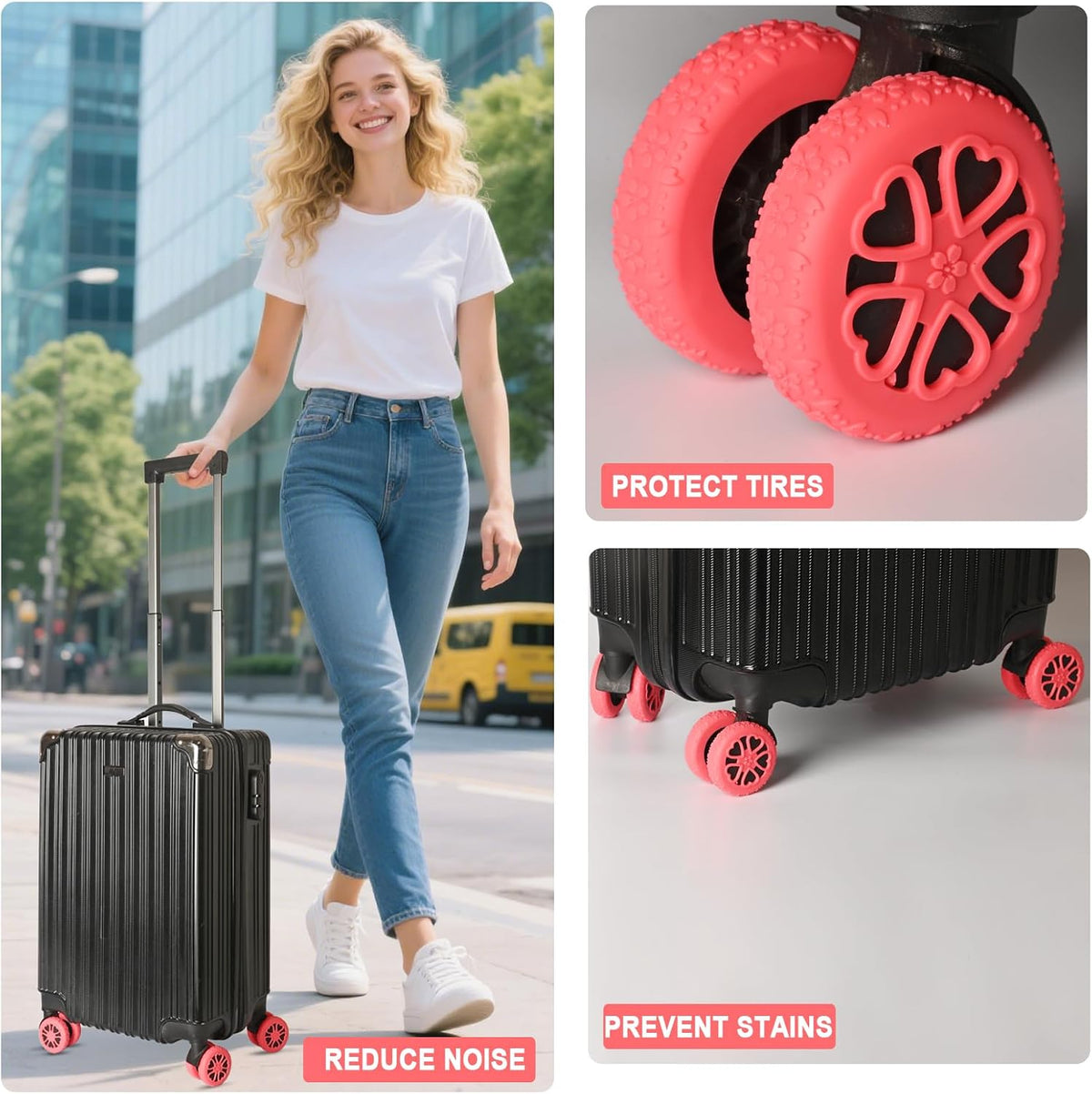 Luggage Wheel Protector, 8PCS Sakura Love Design - Premium Silicone Protectors for 2-2.4" Spinner Wheels Anti-Slip, Ultra-Quiet & Wear-Resistant Travel Accessories (Orange)