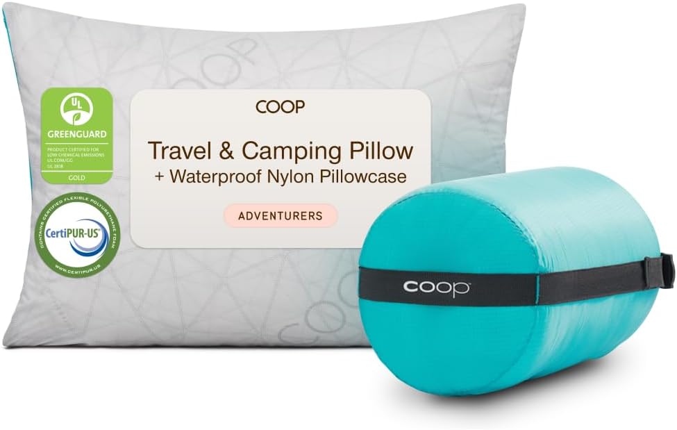 Coop Home Goods Original Travel and Camping Adjustable Pillow, Small Camping Pillow with Compressible Stuff Sack, Medium-Firm Memory Foam with Lulltra Washable Cover, CertiPUR-US Certified (19x13)