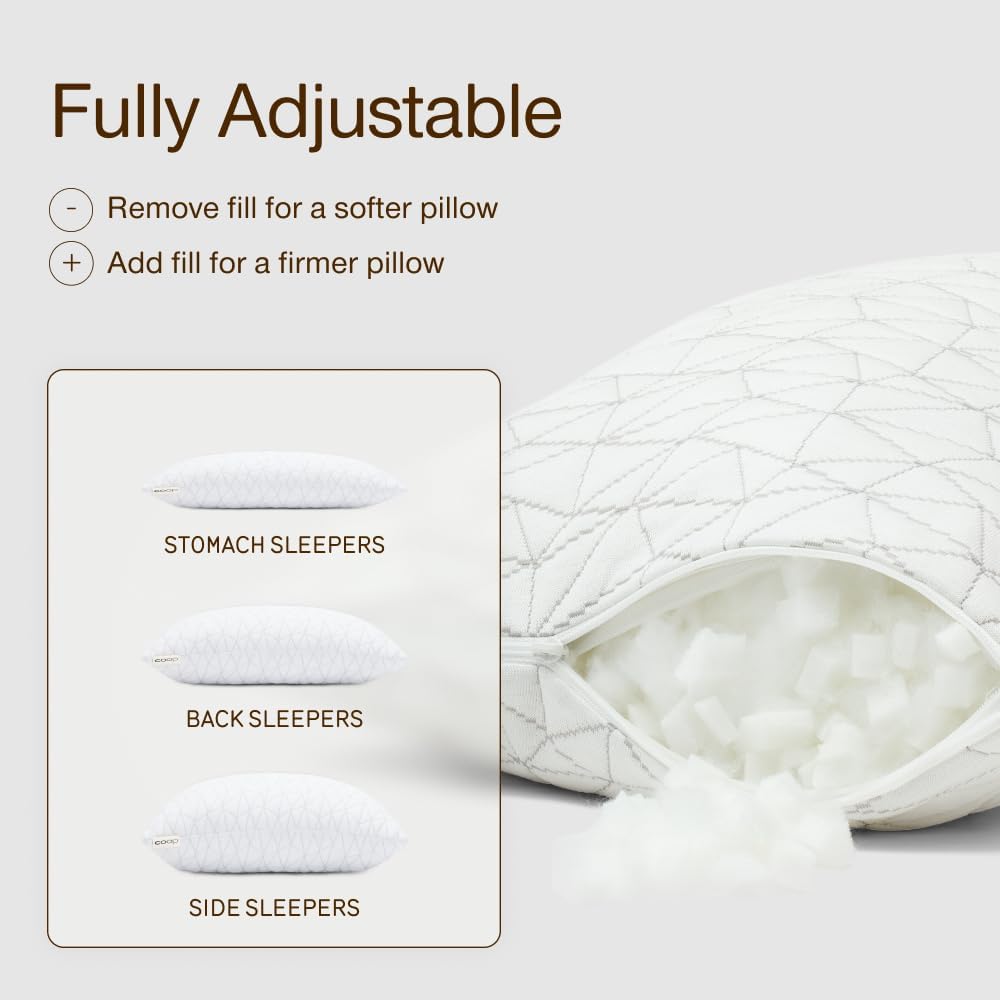 Coop Home Goods Original Travel and Camping Adjustable Pillow, Small Camping Pillow with Compressible Stuff Sack, Medium-Firm Memory Foam with Lulltra Washable Cover, CertiPUR-US Certified (19x13)