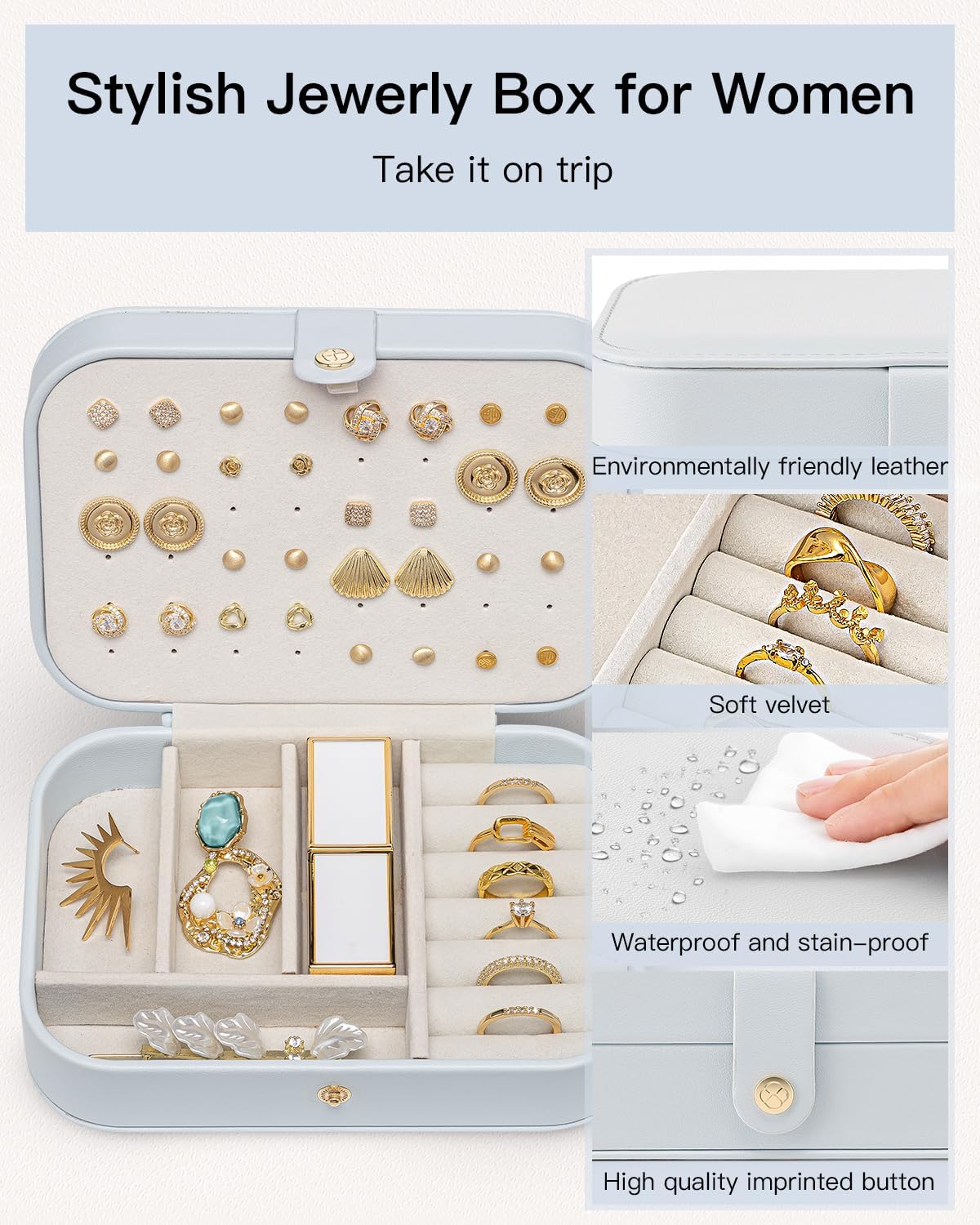 Travel Jewelry Case, Portable Jewelry Earring Box Organizer