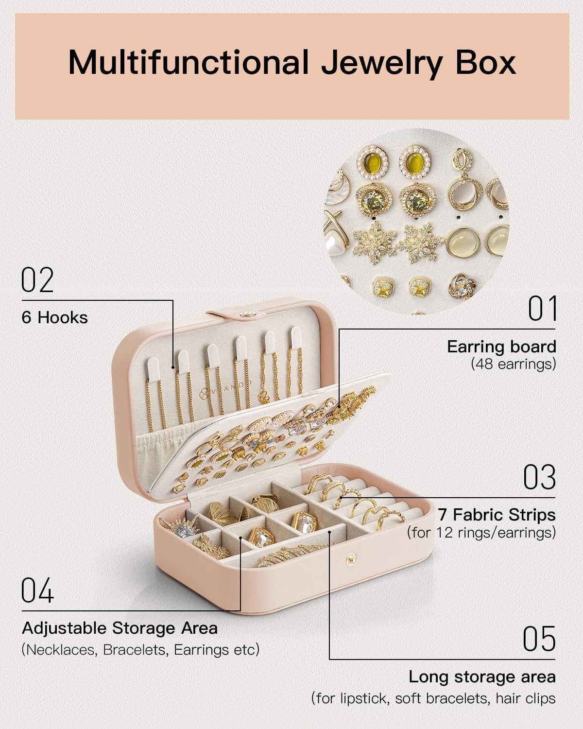 Travel Jewelry Case, Portable Jewelry Earring Box Organizer