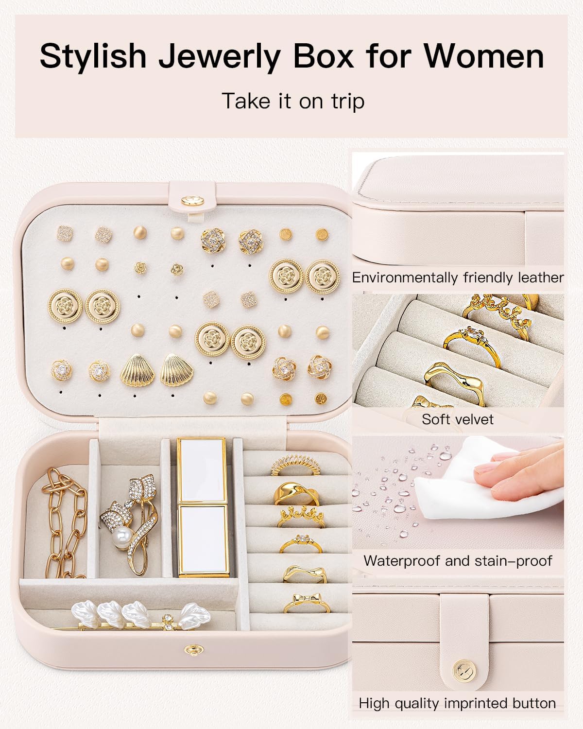 Travel Jewelry Case, Portable Jewelry Earring Box Organizer