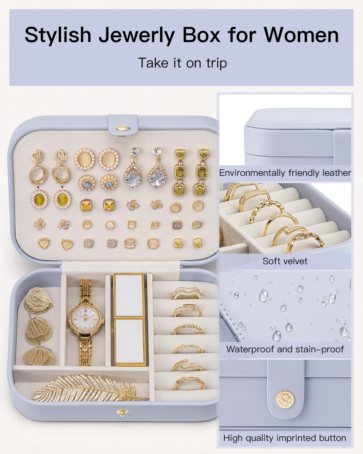 Travel Jewelry Case, Portable Jewelry Earring Box Organizer