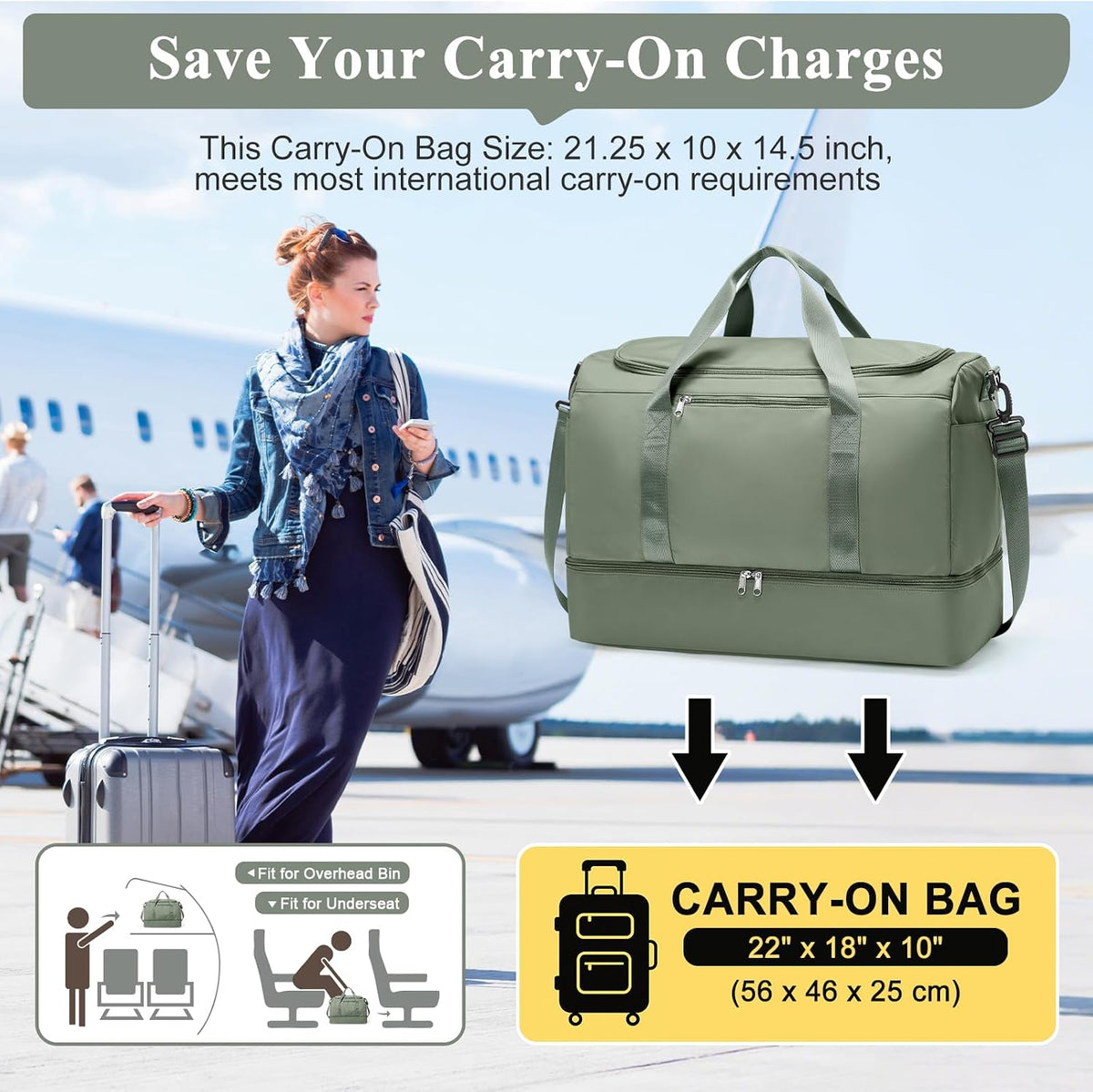 Extra Large Travel Duffle Bag, Carry-On Weekender Bags for Women Travel - Colors B
