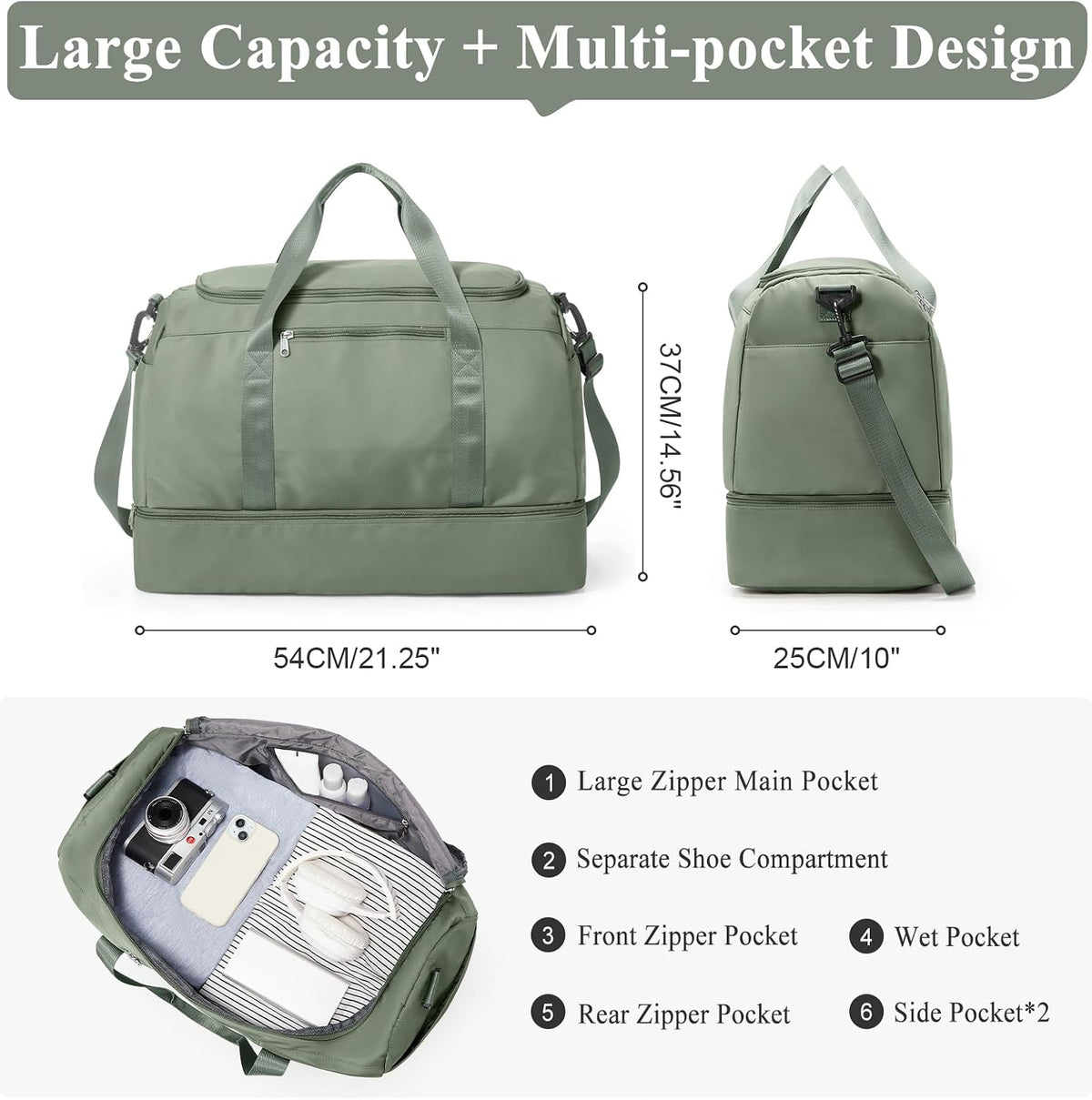 Extra Large Travel Duffle Bag, Carry-On Weekender Bags for Women Travel - Colors B