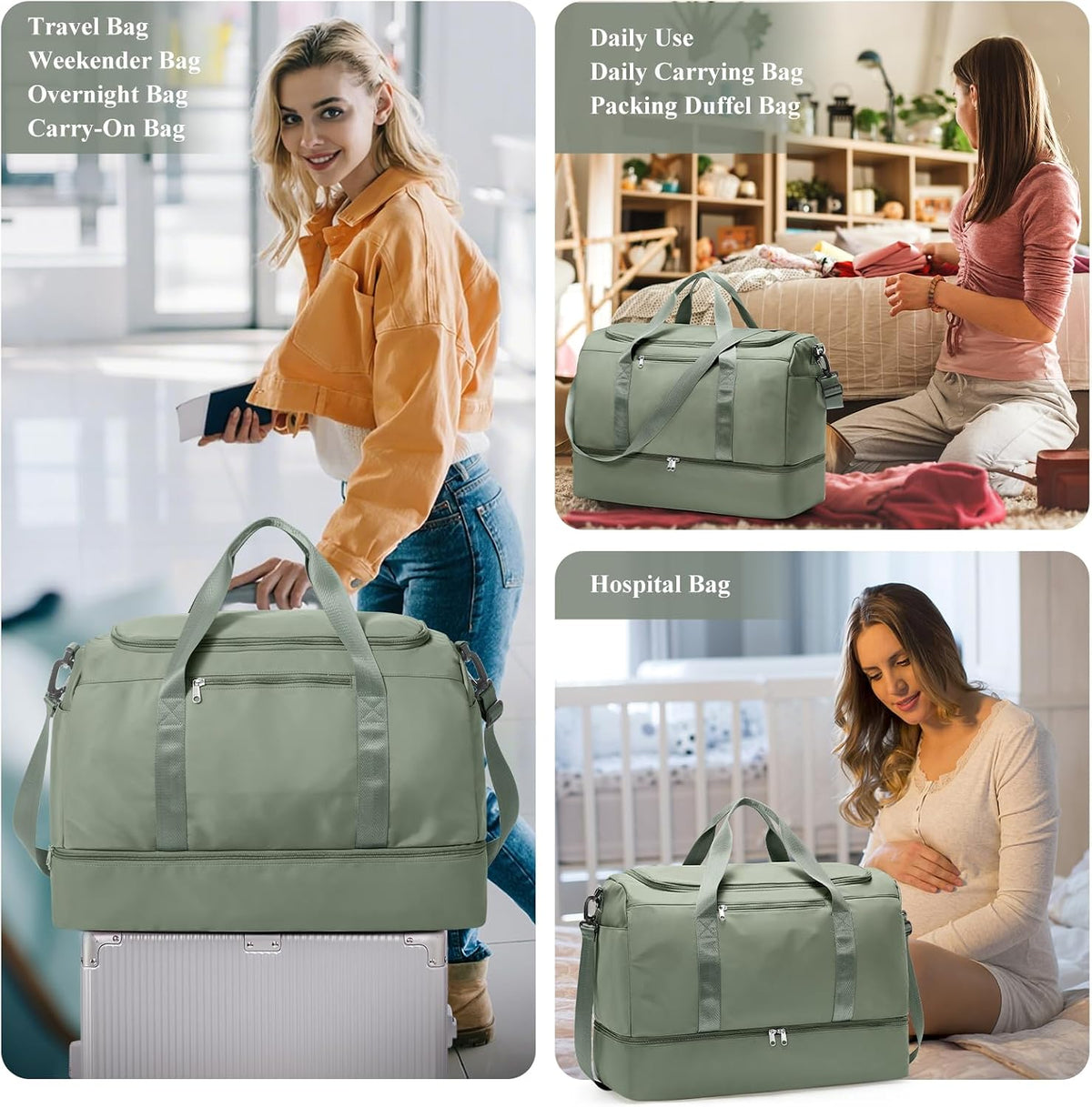 Extra Large Travel Duffle Bag, Carry-On Weekender Bags for Women Travel - Colors B
