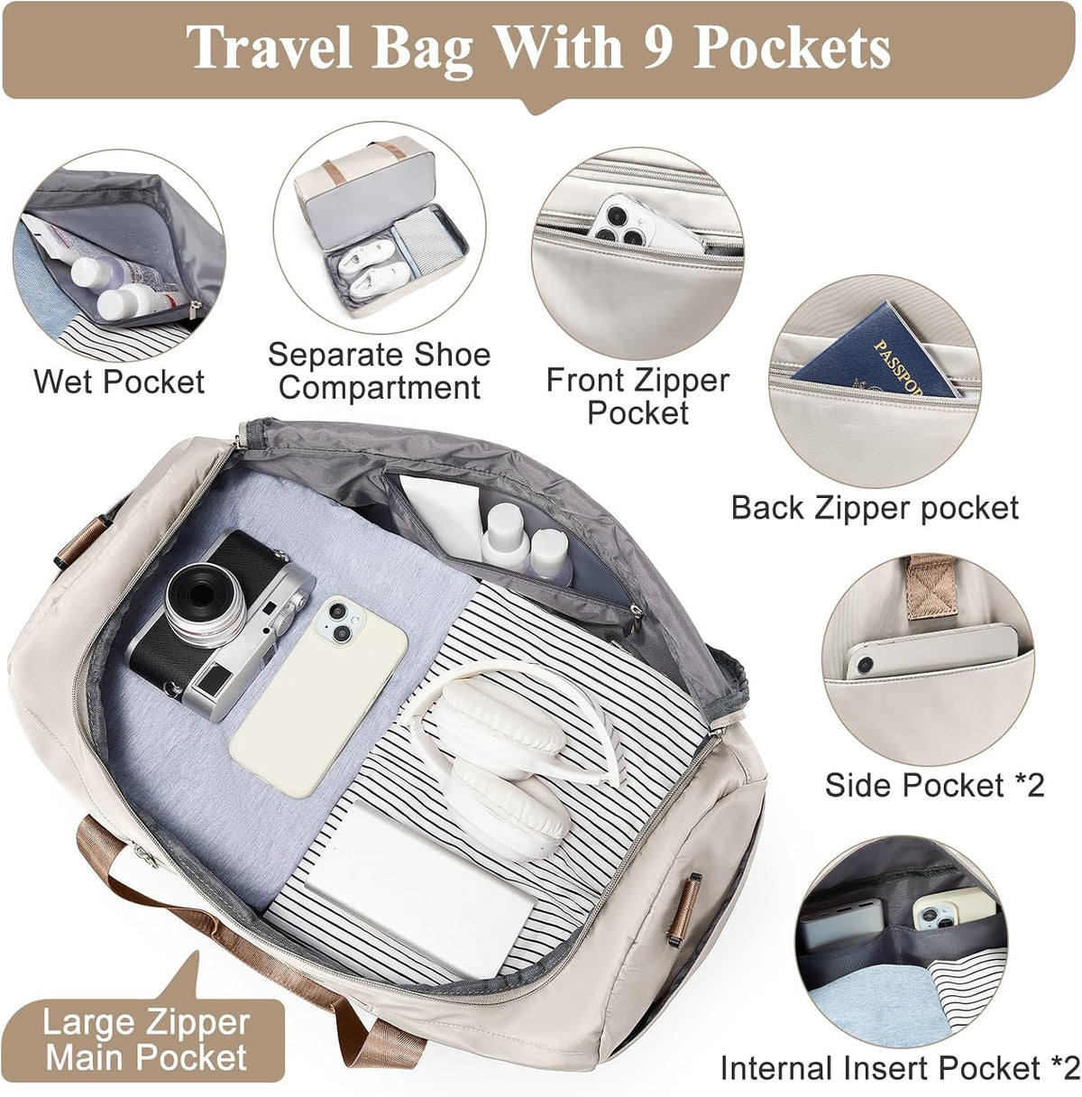 Extra Large Travel Duffle Bag, Carry-On Weekender Bags for Women Travel - Colors B